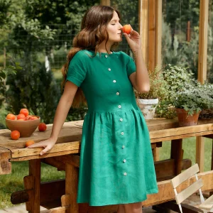 VER Rochie din in cu nasturi Harmony - imagine 1