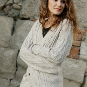 VER Cardigan cu torsade din bumbac organic și lână - imagine 2