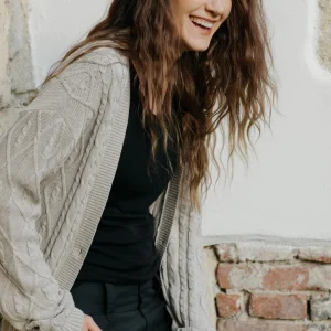 VER Cardigan cu torsade din bumbac organic și lână - imagine 1