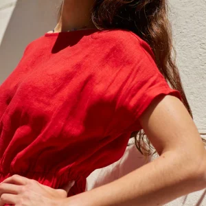 VER Rochie din in lungă cu elastic în talie CAROLINE - imagine 2